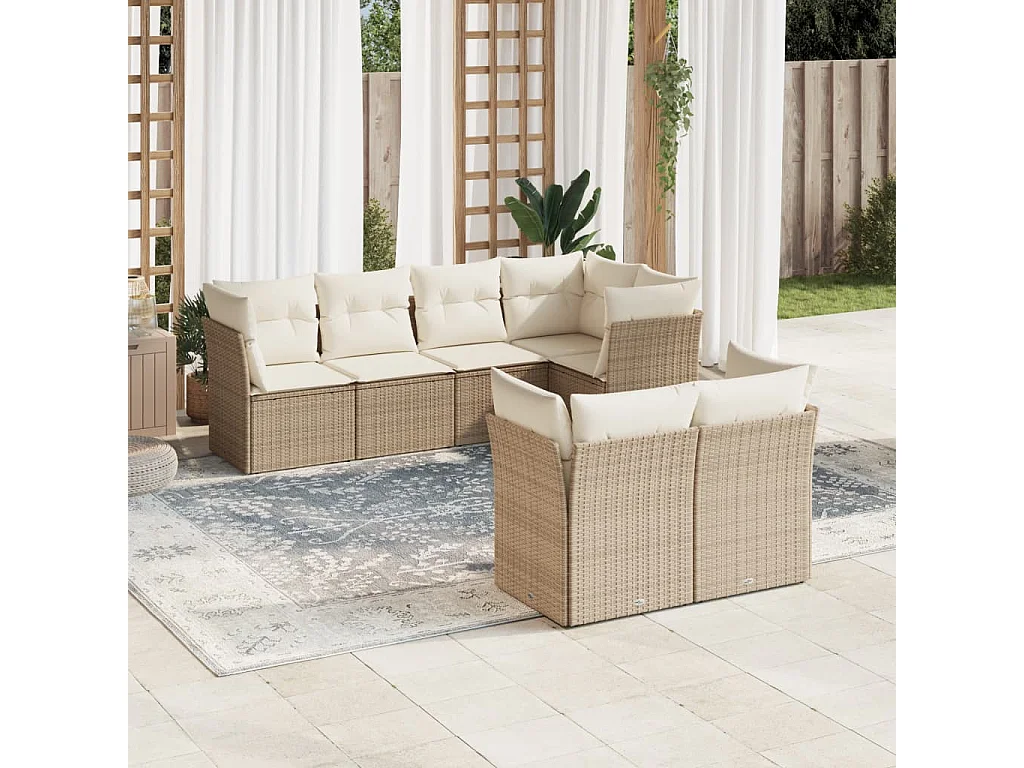 Salon de jardin avec coussins 7 pcs beige résine tressée