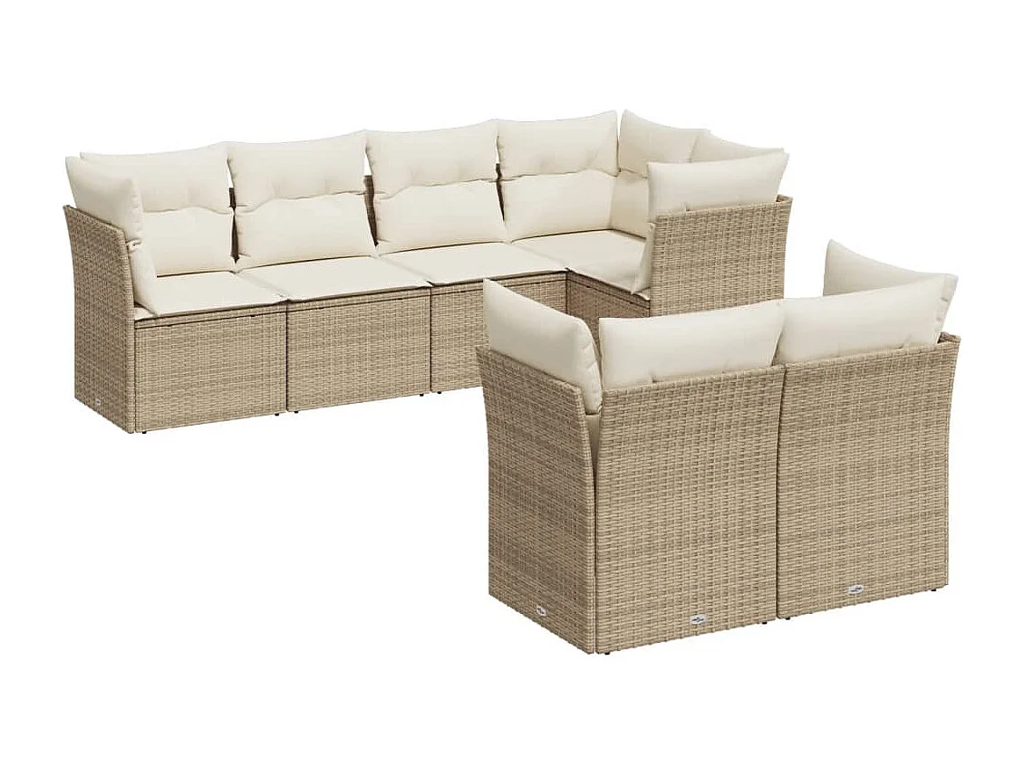 Salon de jardin avec coussins 7 pcs beige résine tressée