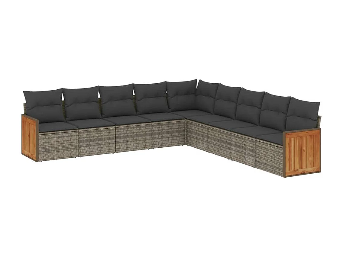 Salon de jardin 9 pcs avec coussins gris résine tressée