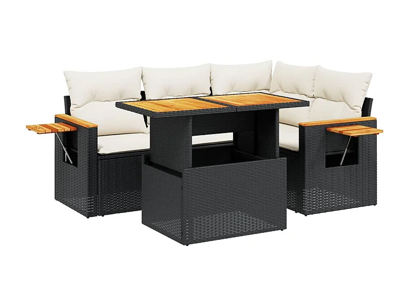 Salon de jardin 5 pcs avec coussins noir résine tressée