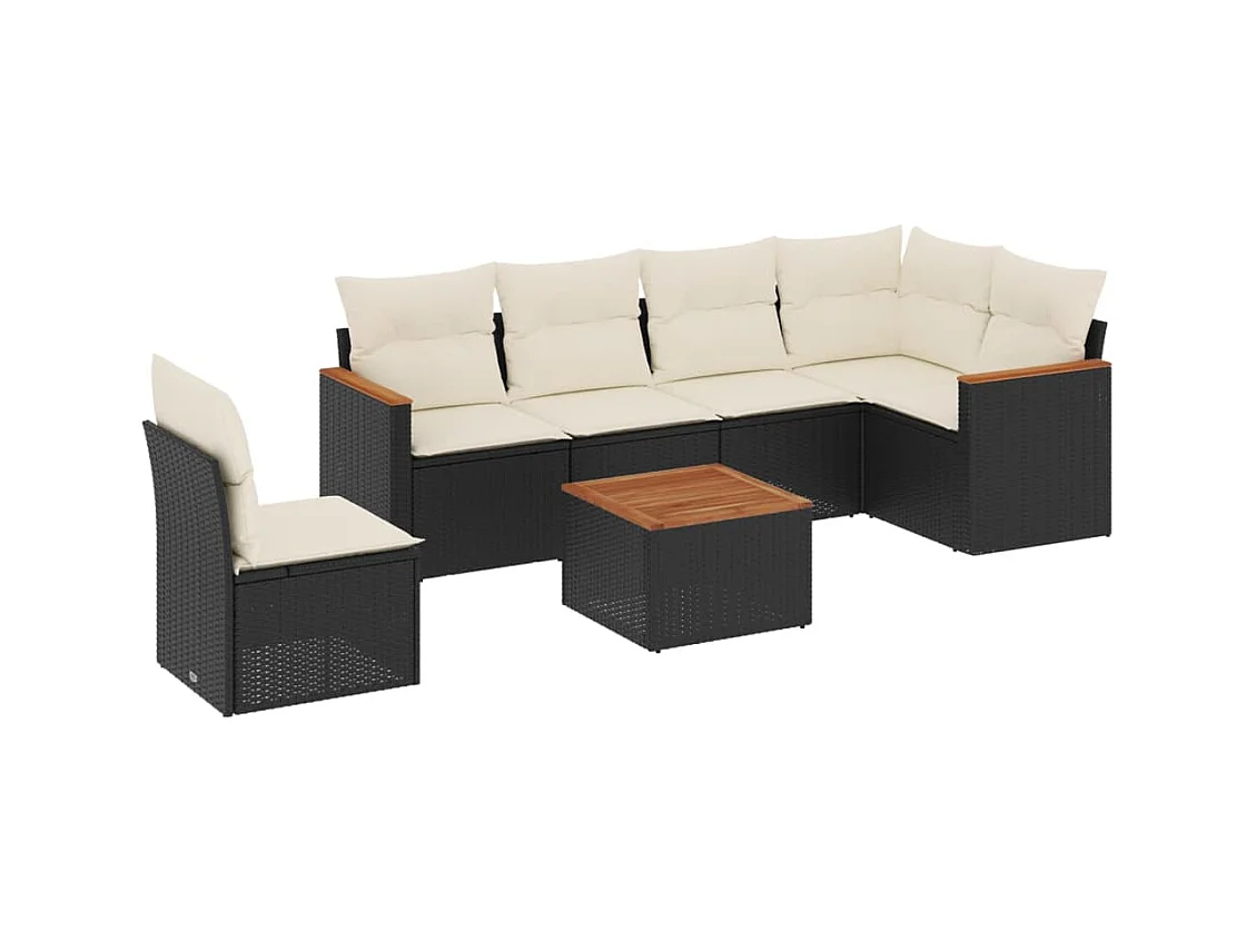 Salon de jardin 7 pcs avec coussins noir résine tressée