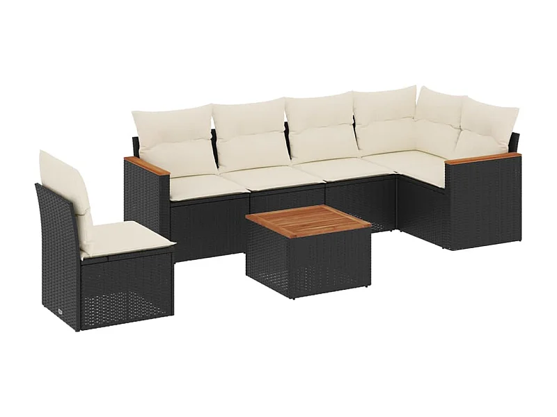 Salon de jardin 7 pcs avec coussins noir résine tressée