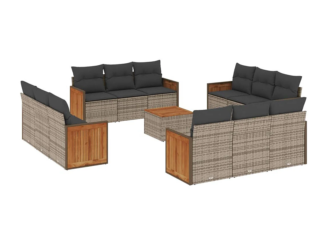 Salon de jardin avec coussins 13 pcs gris résine tressée