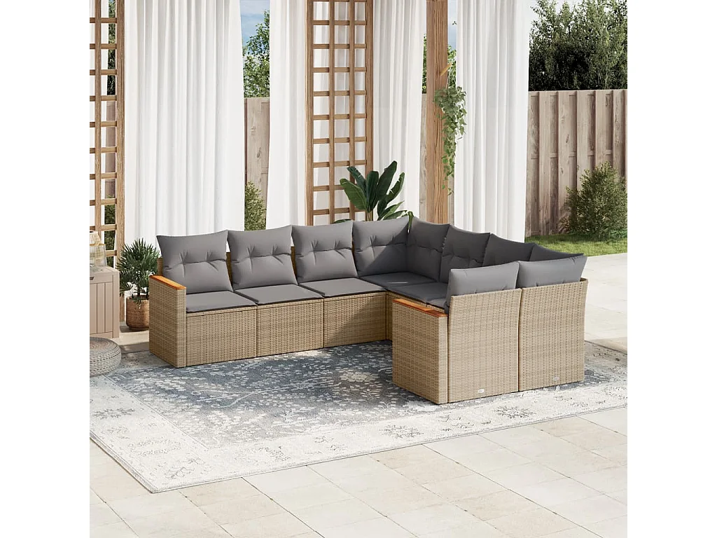 Salon de jardin avec coussins 8pcs mélange beige résine tressée