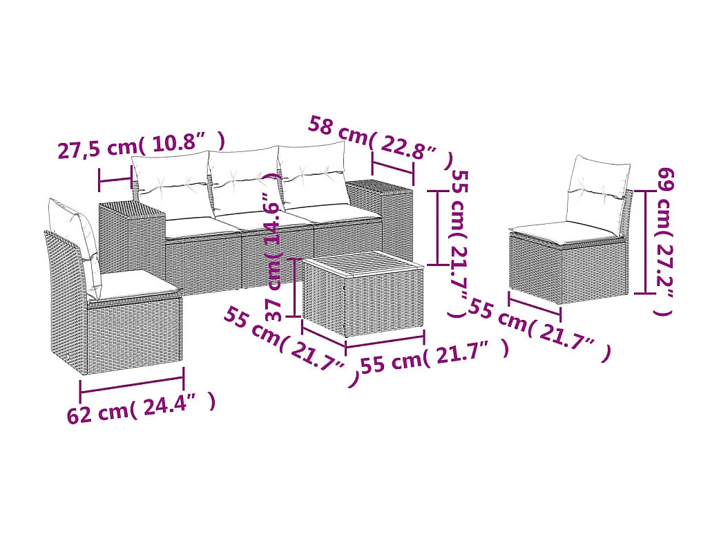 Salon de jardin avec coussins 6 pcs beige résine tressée