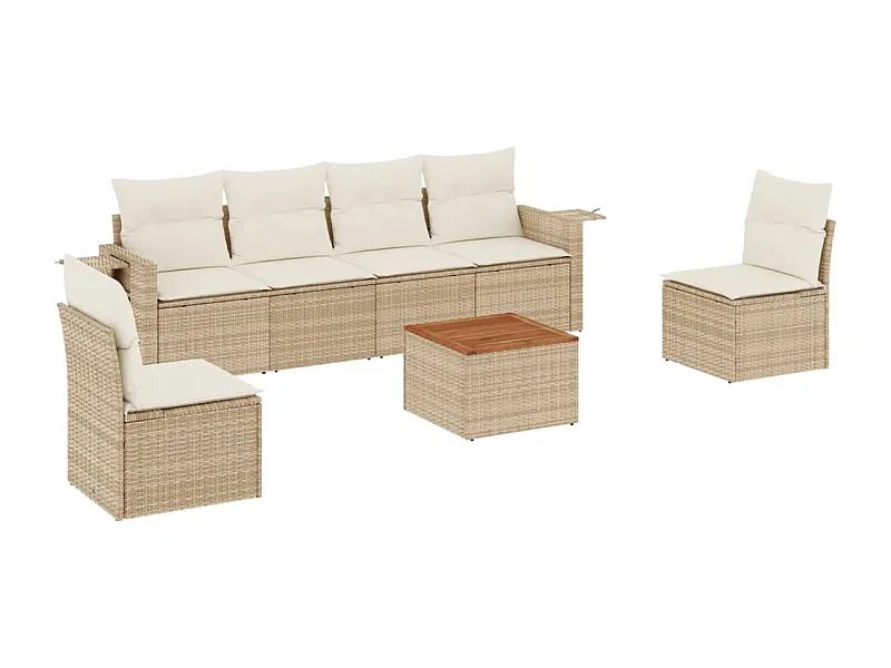Salon de jardin avec coussins 7 pcs beige résine tressée