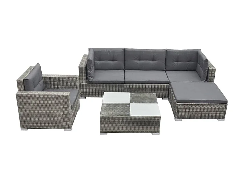Salon de jardin avec coussins 6 pcs résine tressée gris