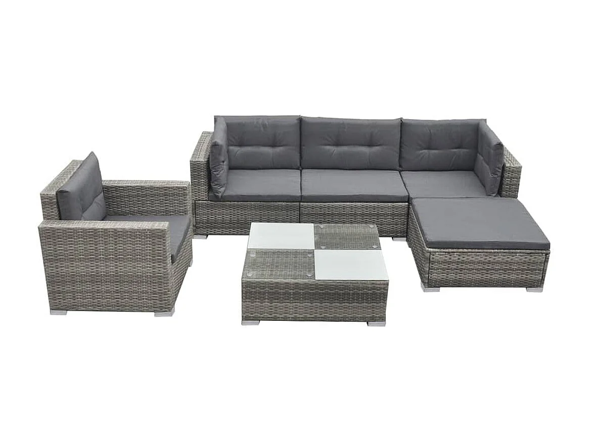 Salon de jardin avec coussins 6 pcs résine tressée gris