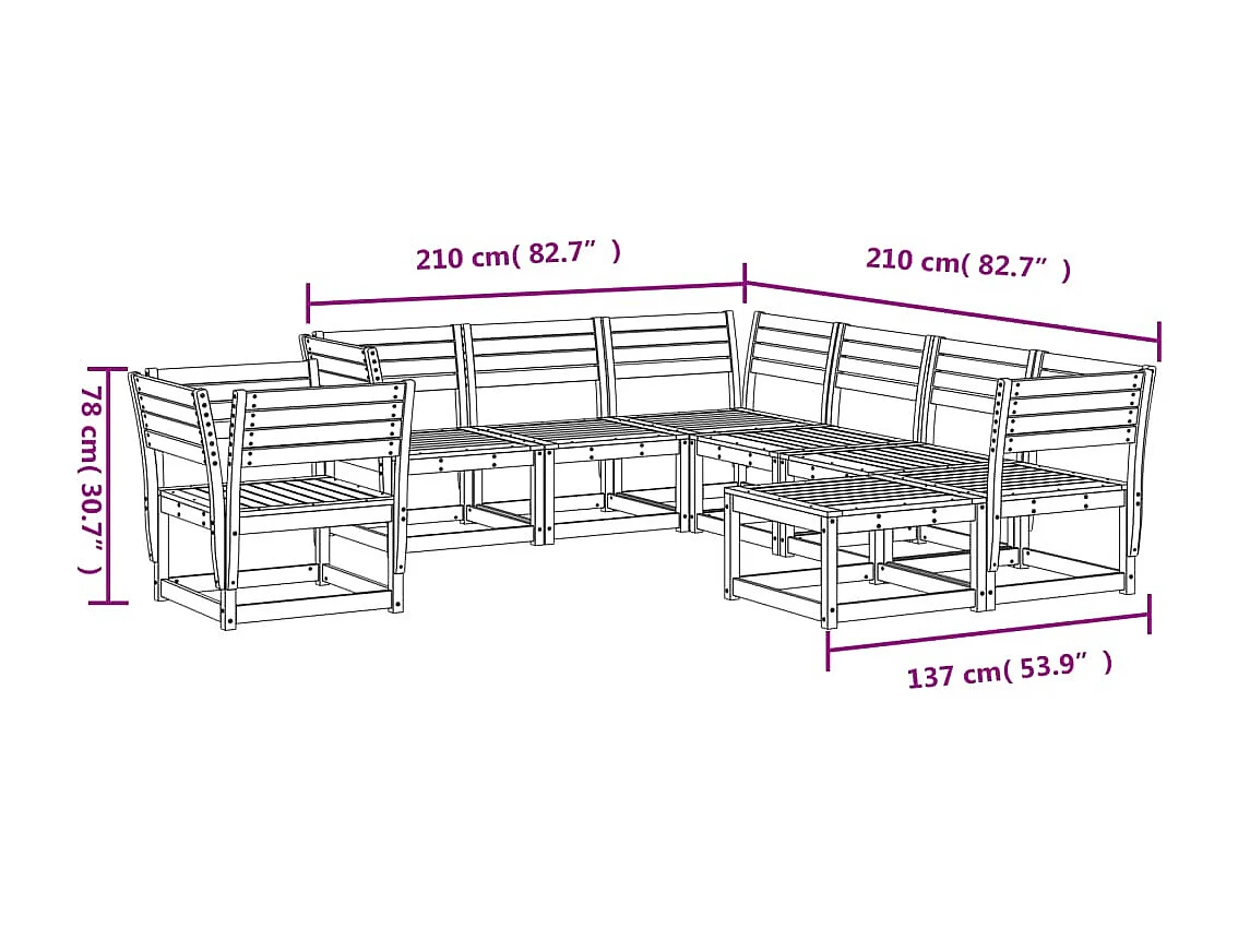 Salon de jardin 8 pcs marron bois de pin massif