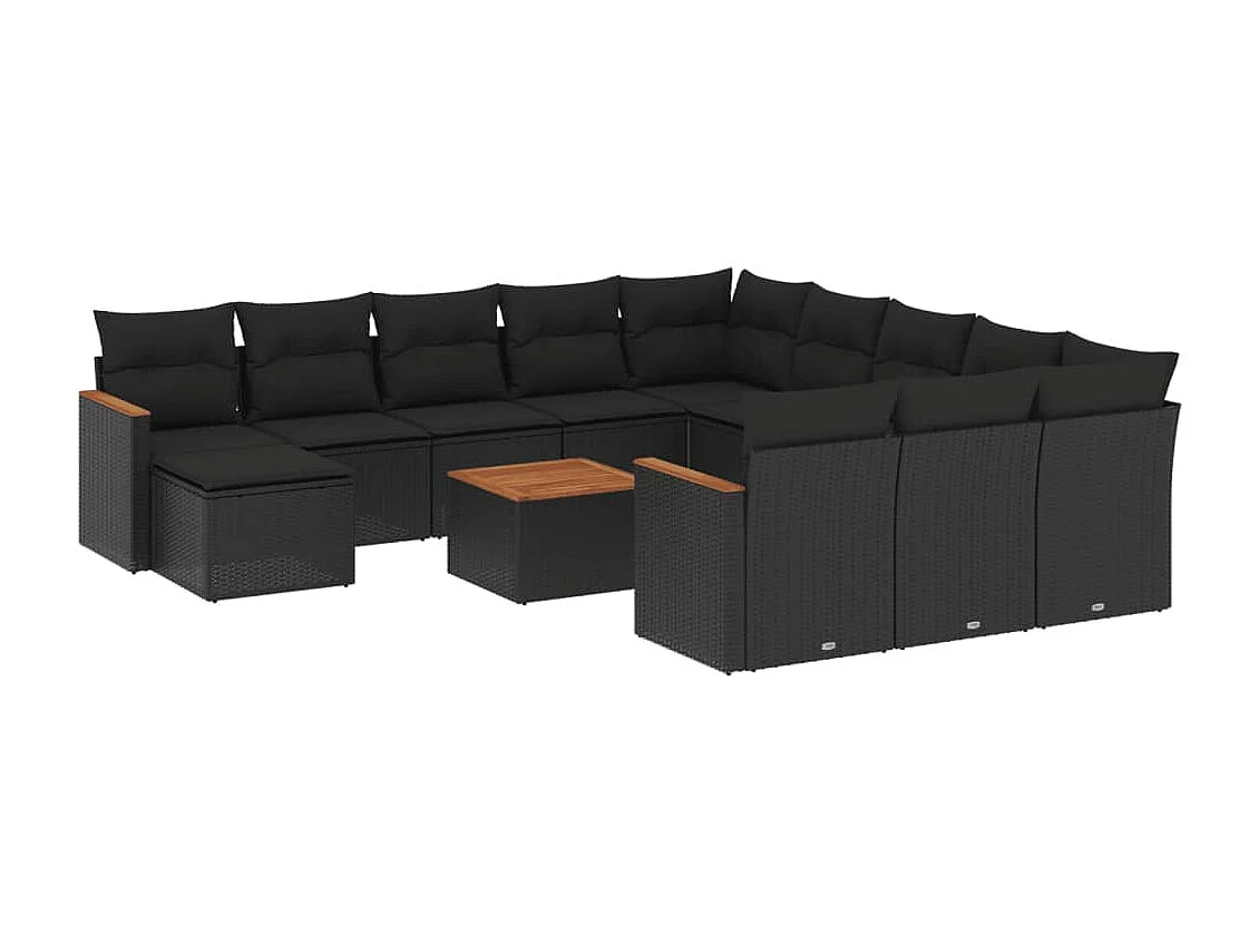 Salon de jardin avec coussins 13 pcs noir résine tressée