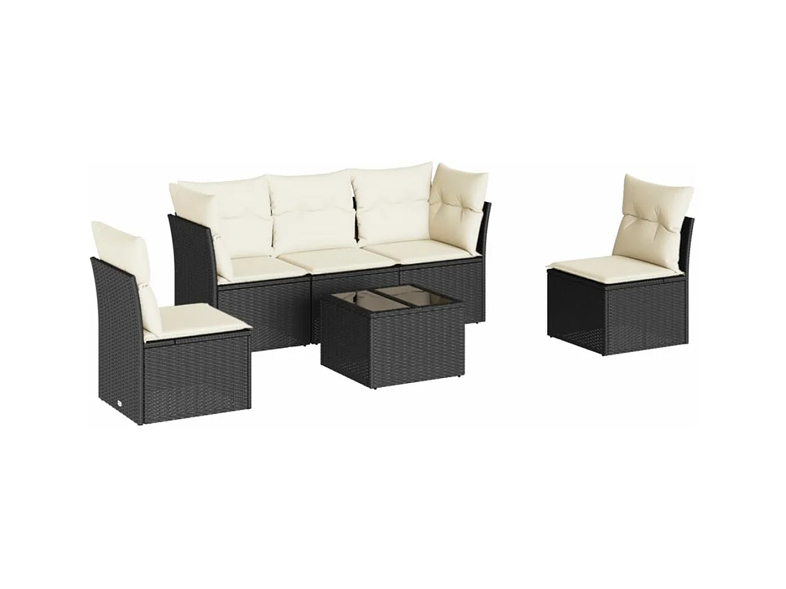 Salon de jardin 6 pcs avec coussins noir résine tressée