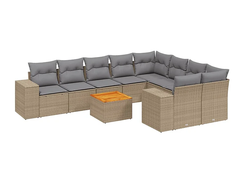 Salon de jardin avec coussins 10 pcs beige résine tressée