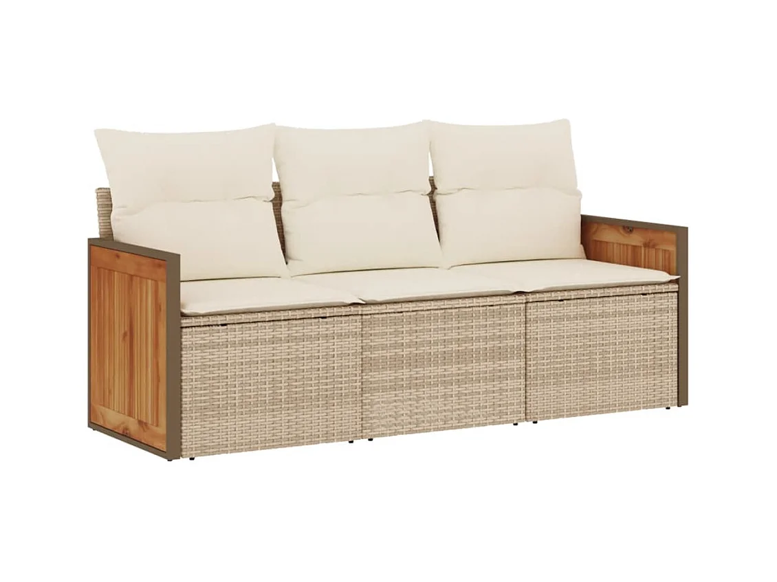 Salon de jardin avec coussins 3 pcs beige résine tressée