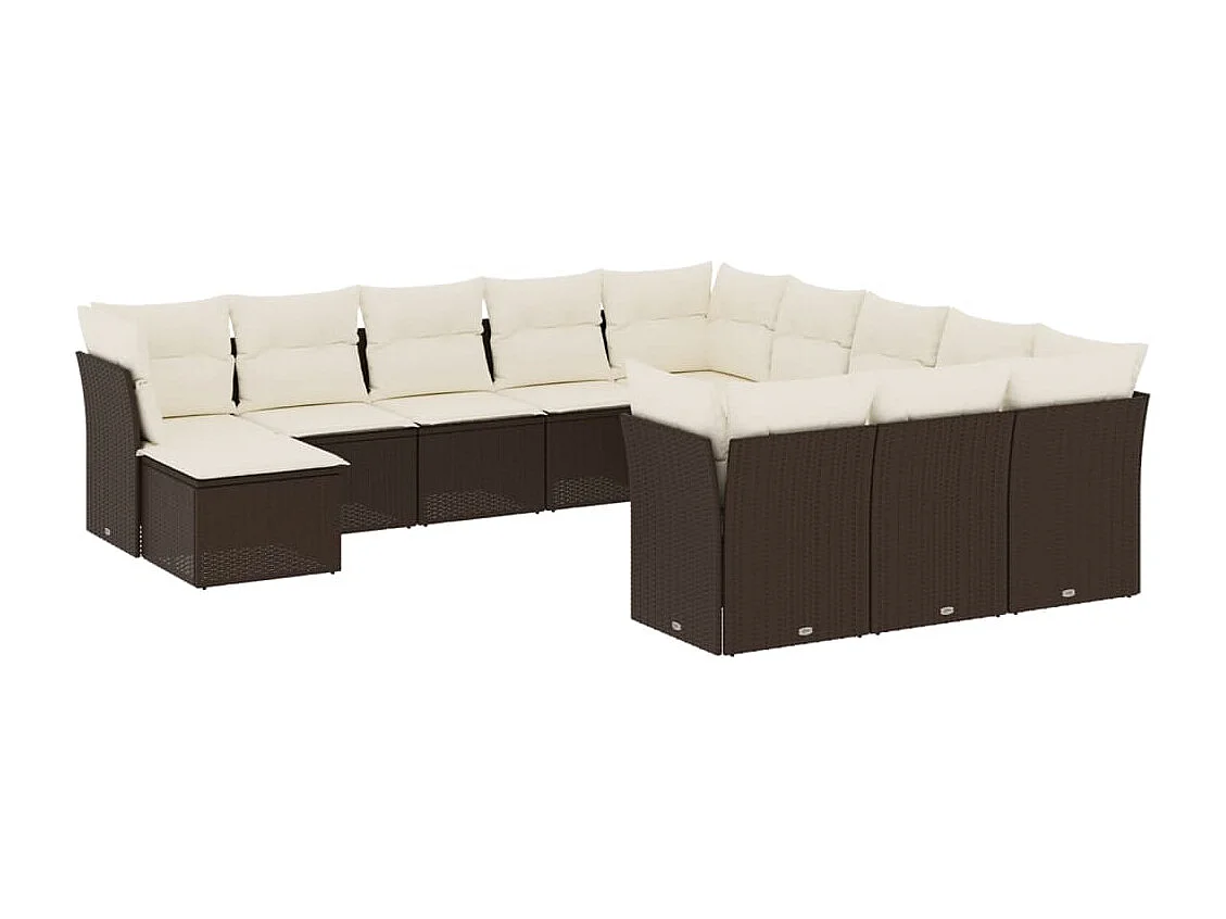 Salon de jardin avec coussins 12 pcs marron résine tressée