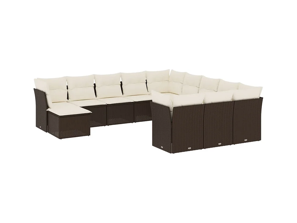 Salon de jardin avec coussins 12 pcs marron résine tressée