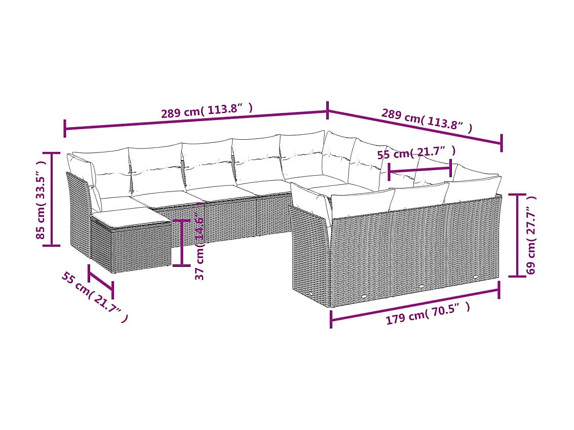 Salon de jardin avec coussins 12 pcs marron résine tressée