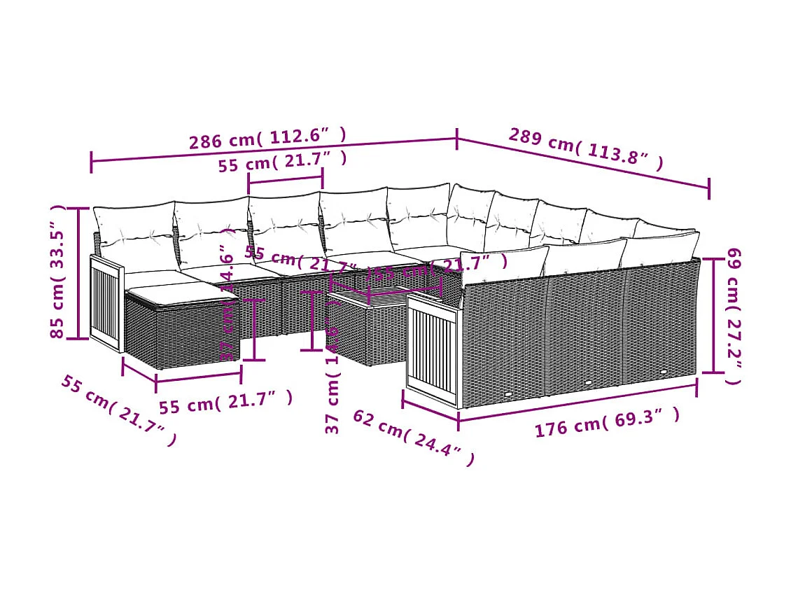 Salon de jardin avec coussins 13 pcs noir résine tressée