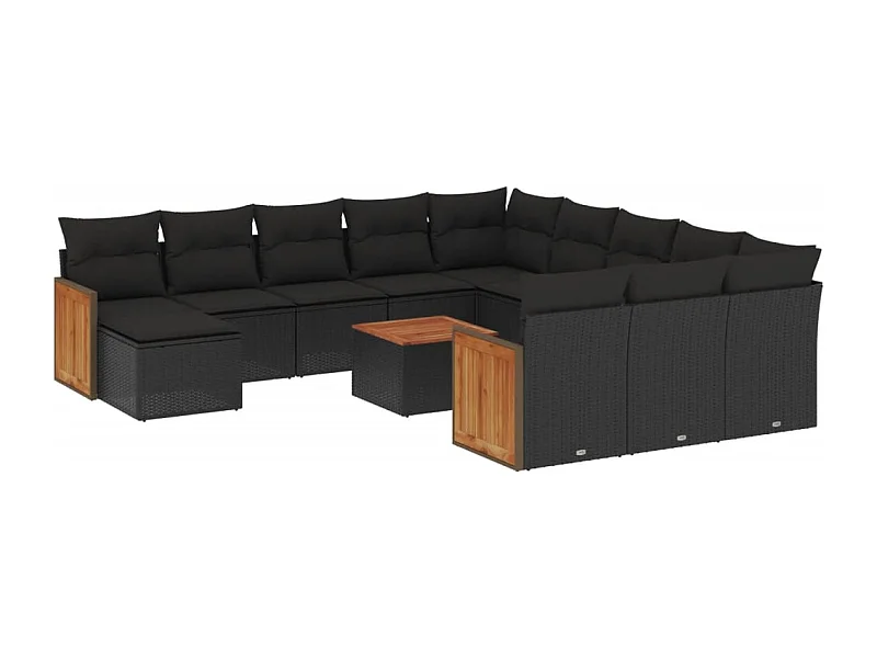 Salon de jardin avec coussins 13 pcs noir résine tressée