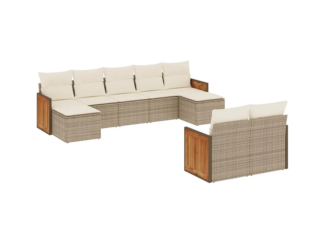 Salon de jardin avec coussins 9 pcs beige résine tressée