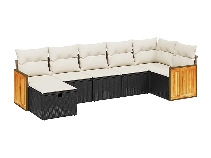 Salon de jardin 7 pcs avec coussins noir résine tressée