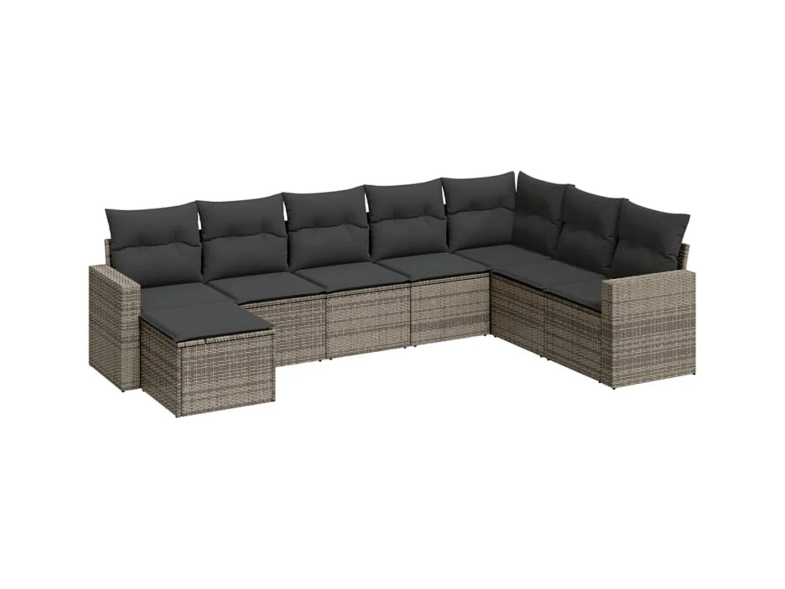 Salon de jardin 8 pcs avec coussins gris résine tressée