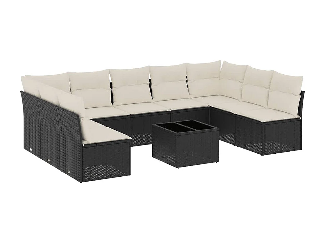 Salon de jardin 10 pcs avec coussins noir résine tressée