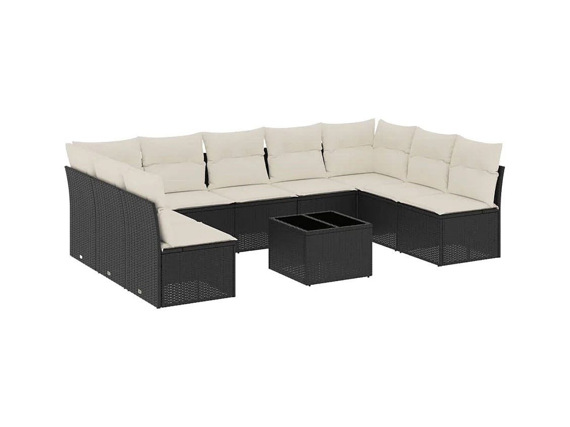Salon de jardin 10 pcs avec coussins noir résine tressée