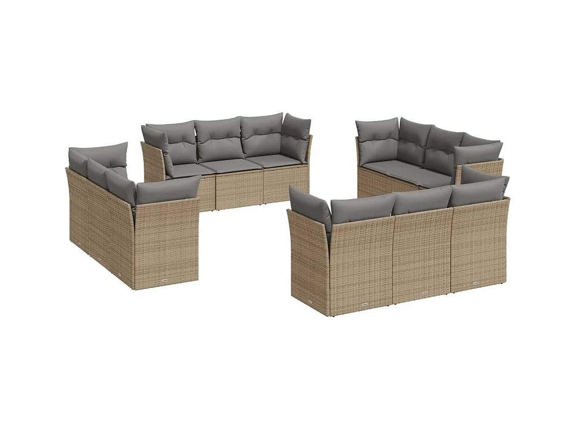 Salon de jardin avec coussins 12 pcs beige résine tressée
