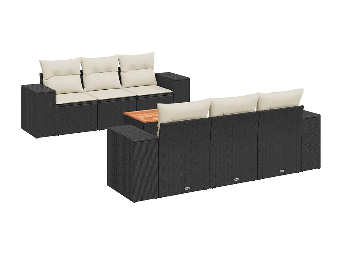 Salon de jardin 7 pcs avec coussins noir résine tressée