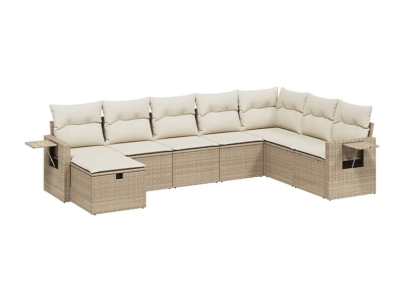 Salon de jardin avec coussins 8 pcs beige résine tressée
