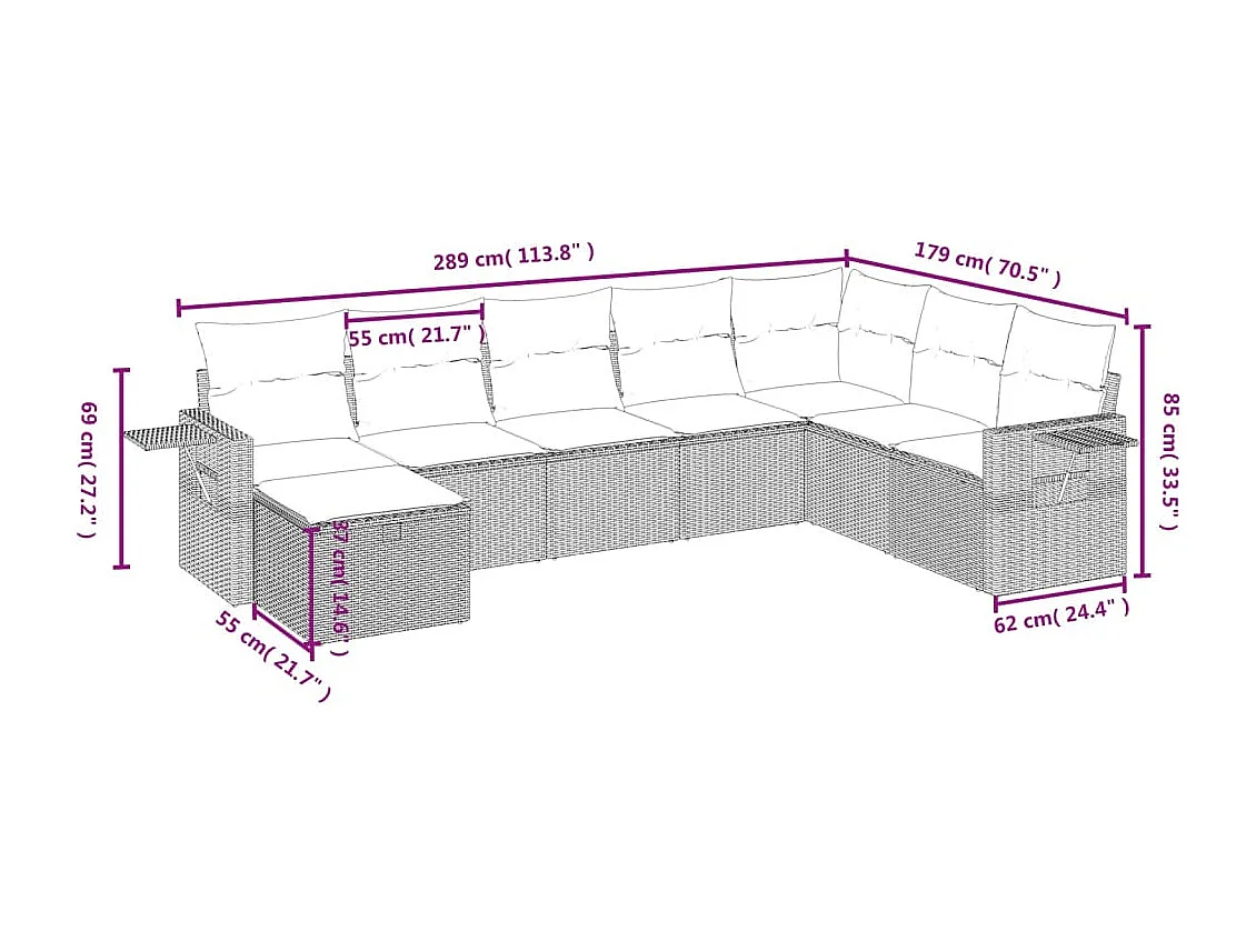 Salon de jardin avec coussins 8 pcs beige résine tressée