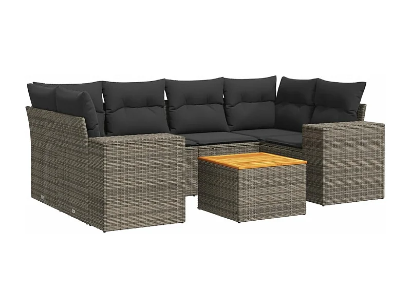 Salon de jardin avec coussins 7 pcs gris résine tressée