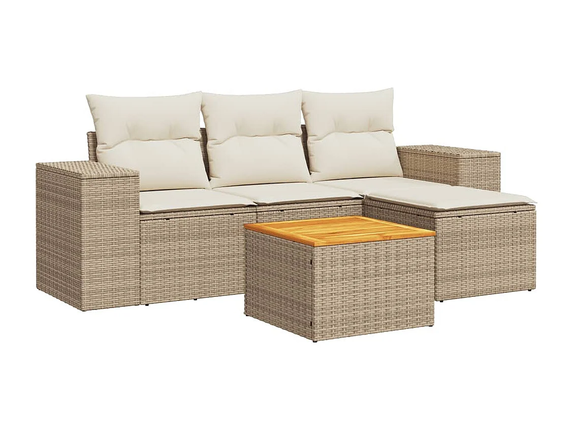 Salon de jardin avec coussins 5 pcs beige résine tressée