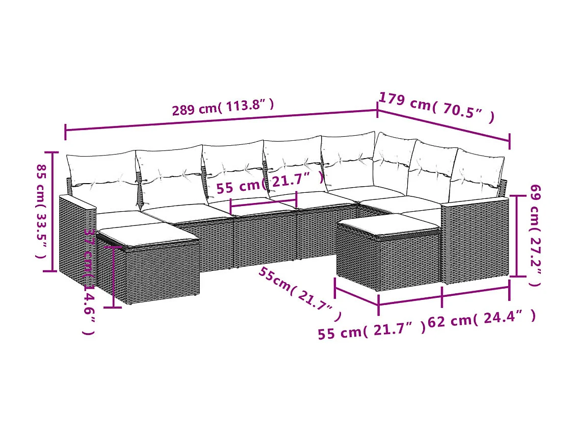 Salon de jardin 9 pcs avec coussins noir résine tressée