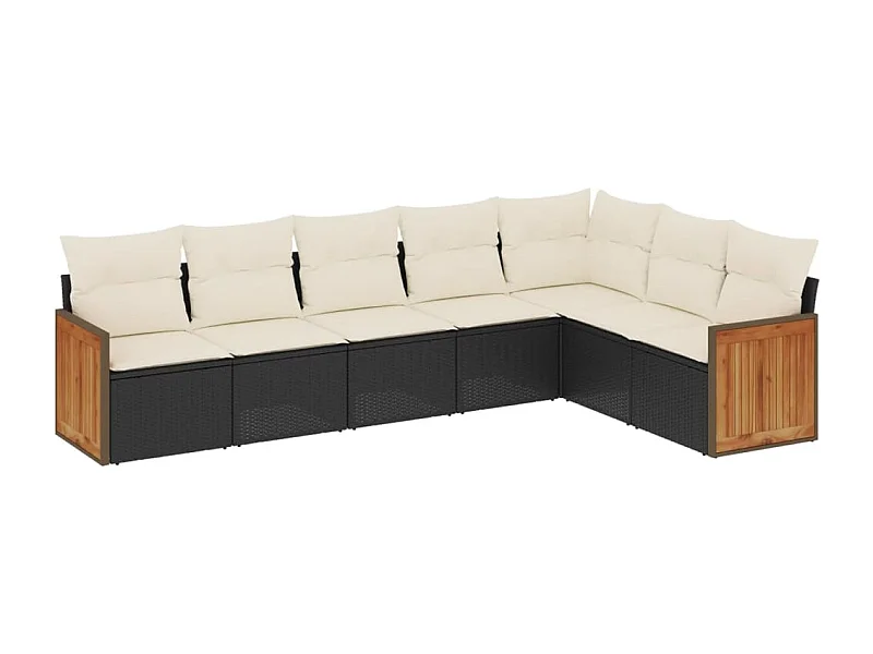 Salon de jardin 7 pcs avec coussins noir résine tressée