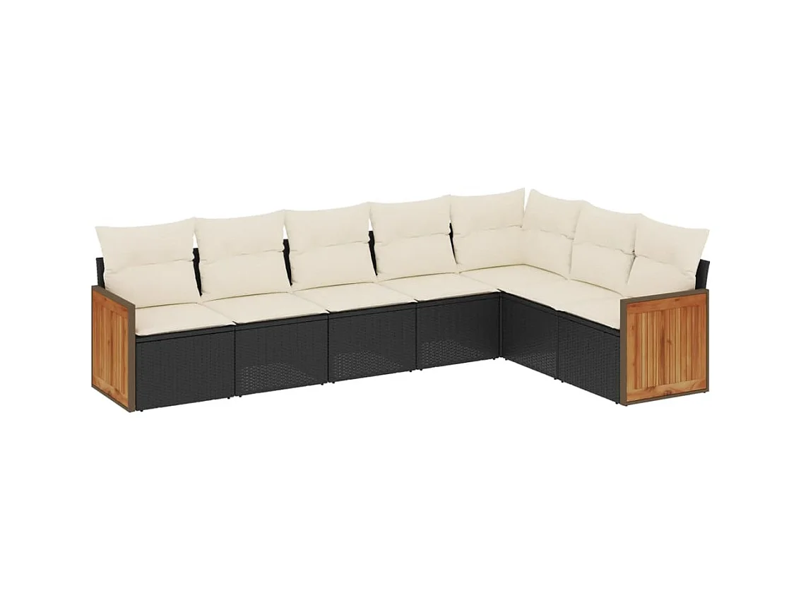 Salon de jardin 7 pcs avec coussins noir résine tressée