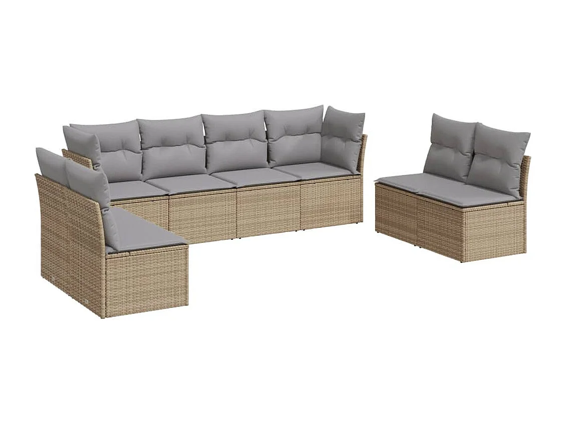 Salon de jardin avec coussins 8 pcs beige résine tressée