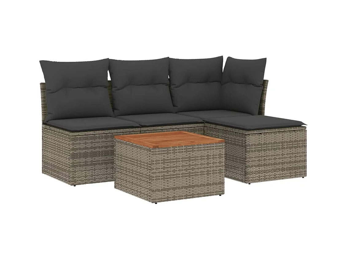 Salon de jardin 5 pcs avec coussins gris résine tressée