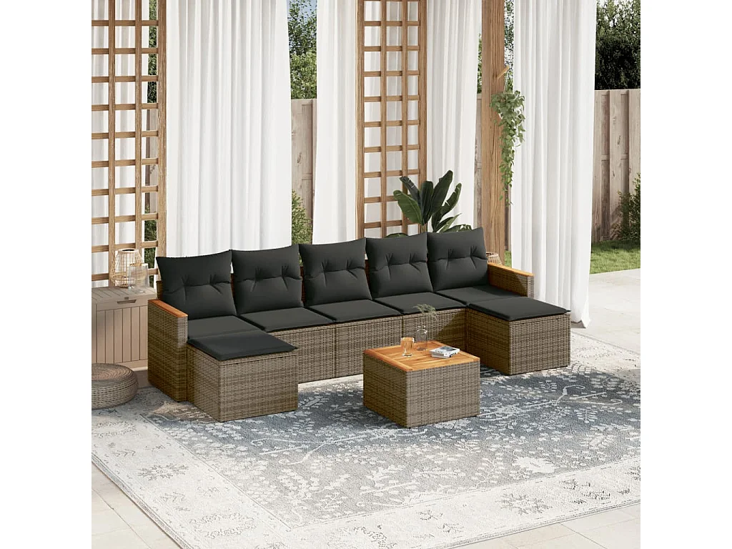Salon de jardin 8 pcs avec coussins gris résine tressée