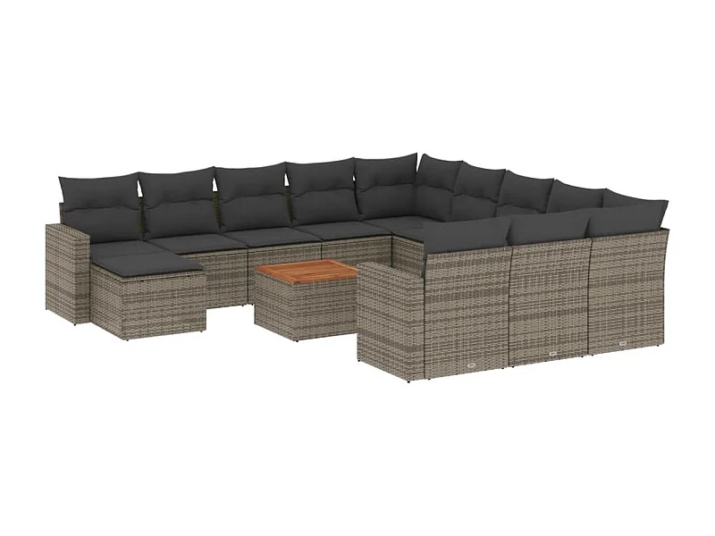 Salon de jardin avec coussins 13 pcs gris résine tressée