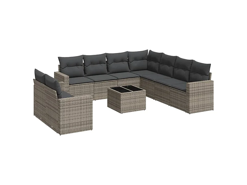 Salon de jardin avec coussins 10 pcs gris résine tressée