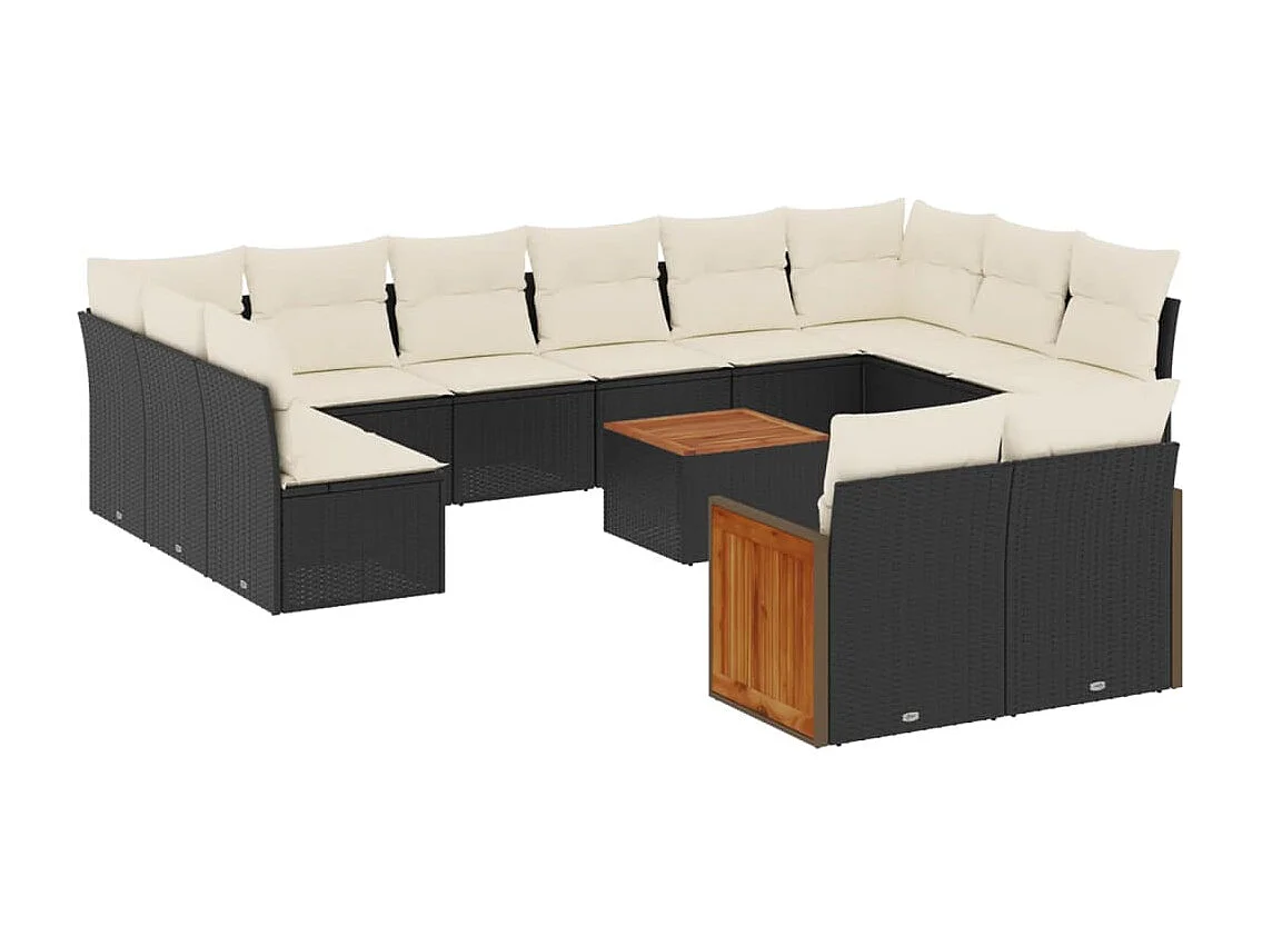 Salon de jardin avec coussins 13 pcs noir résine tressée