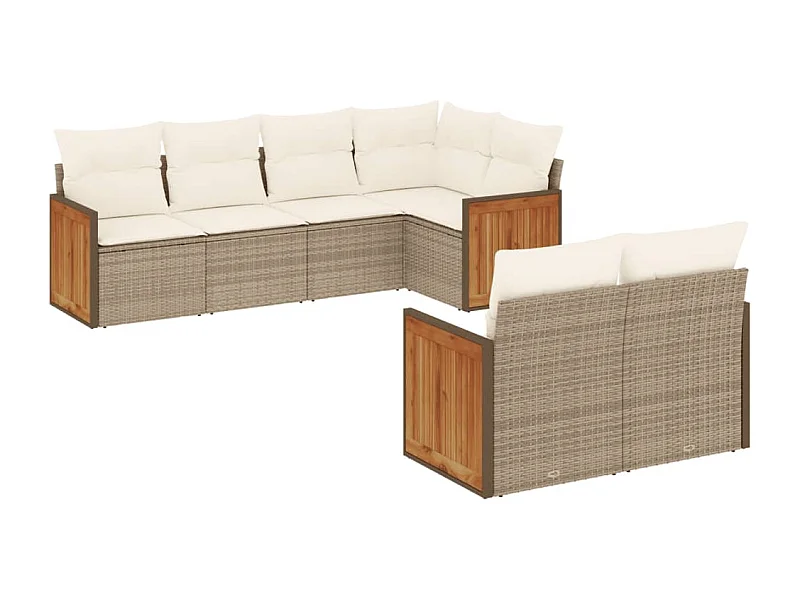Salon de jardin avec coussins 7 pcs beige résine tressée