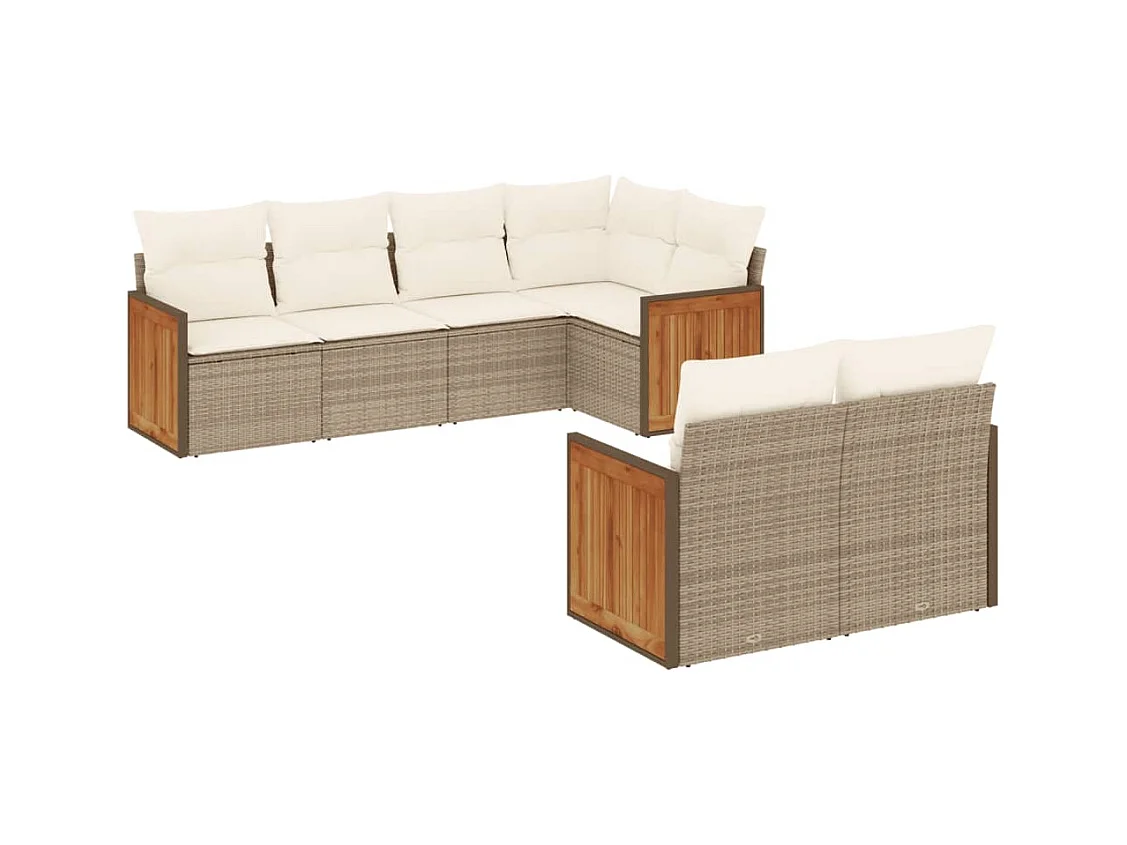 Salon de jardin avec coussins 7 pcs beige résine tressée