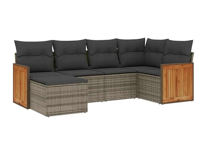 Salon de jardin 6 pcs avec coussins gris résine tressée