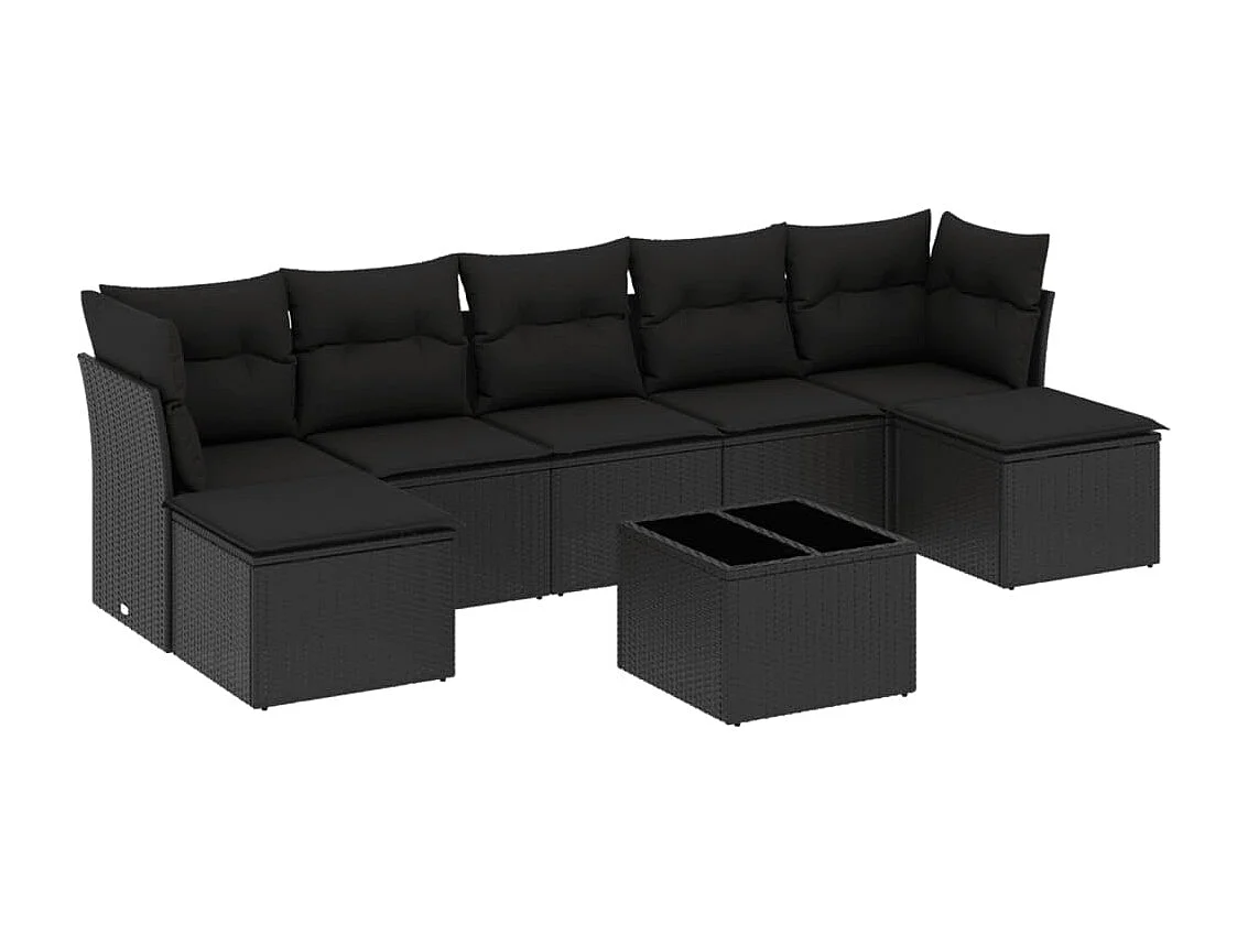 Salon de jardin 8 pcs avec coussins noir résine tressée