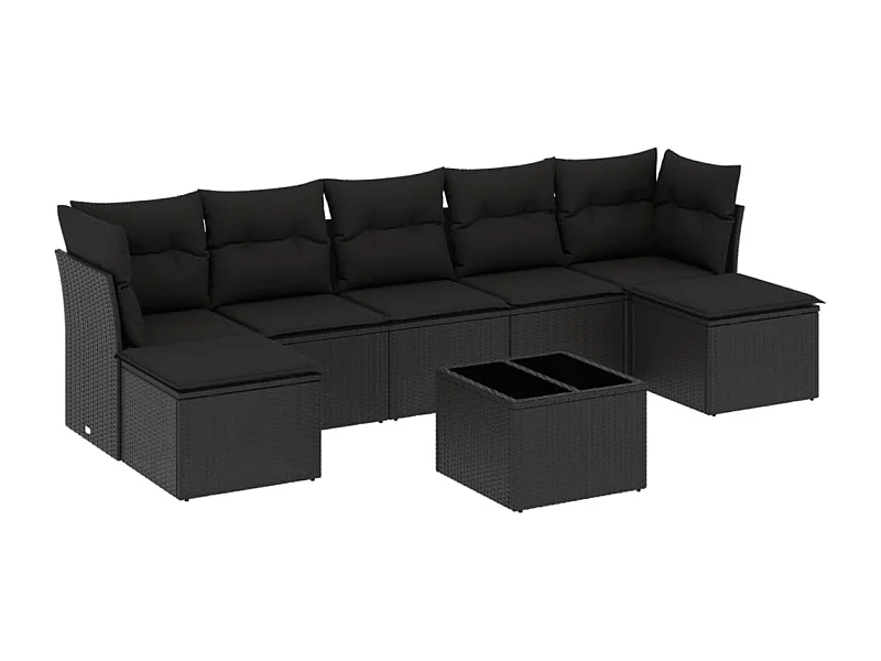 Salon de jardin 8 pcs avec coussins noir résine tressée