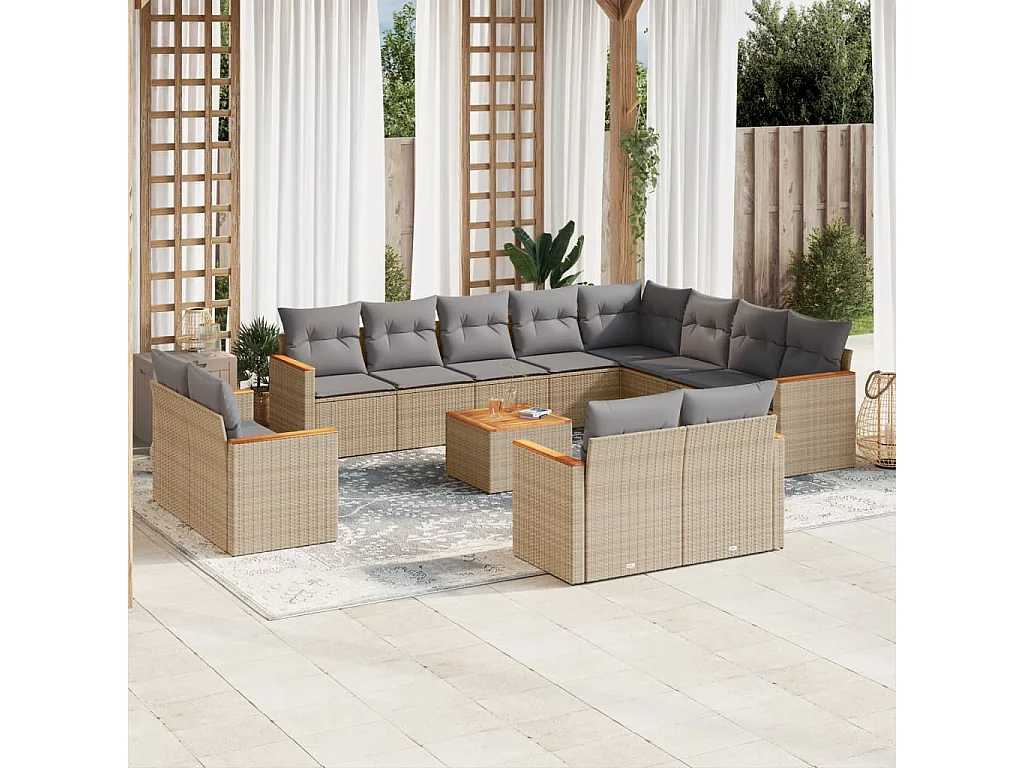 Salon de jardin et coussins 13 pcs mélange beige résine tressée