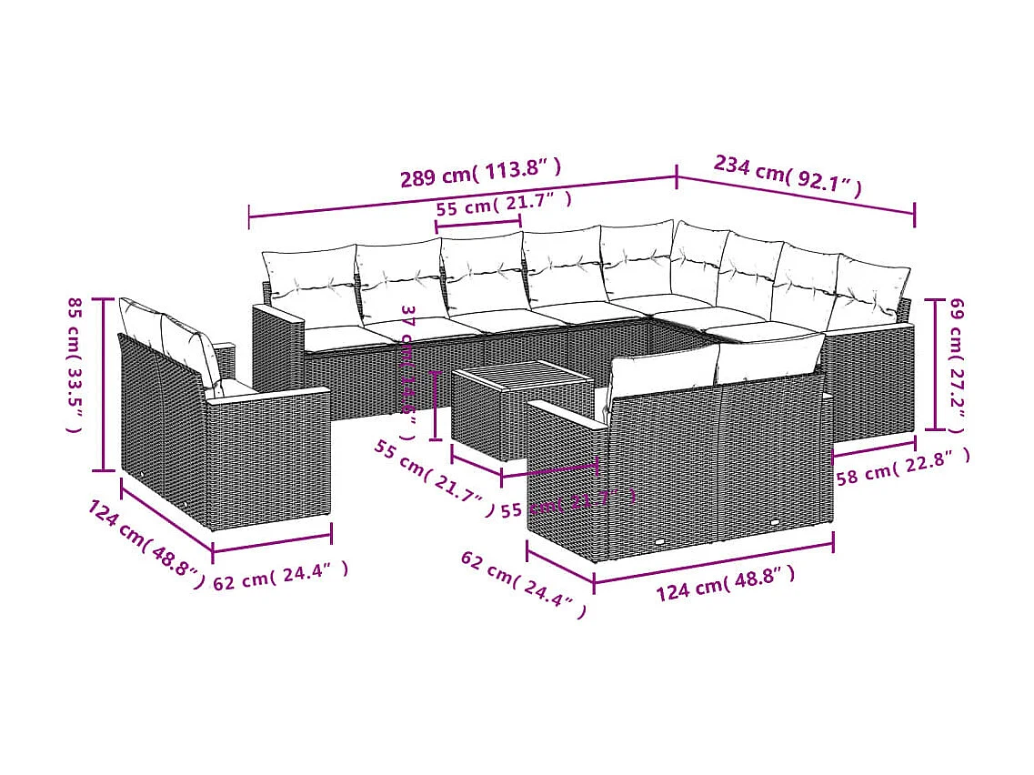 Salon de jardin et coussins 13 pcs mélange beige résine tressée