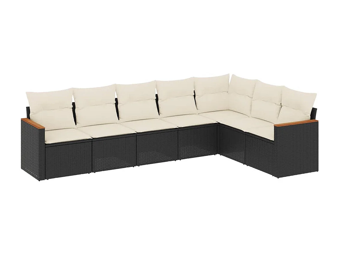 Salon de jardin 7 pcs avec coussins noir résine tressée